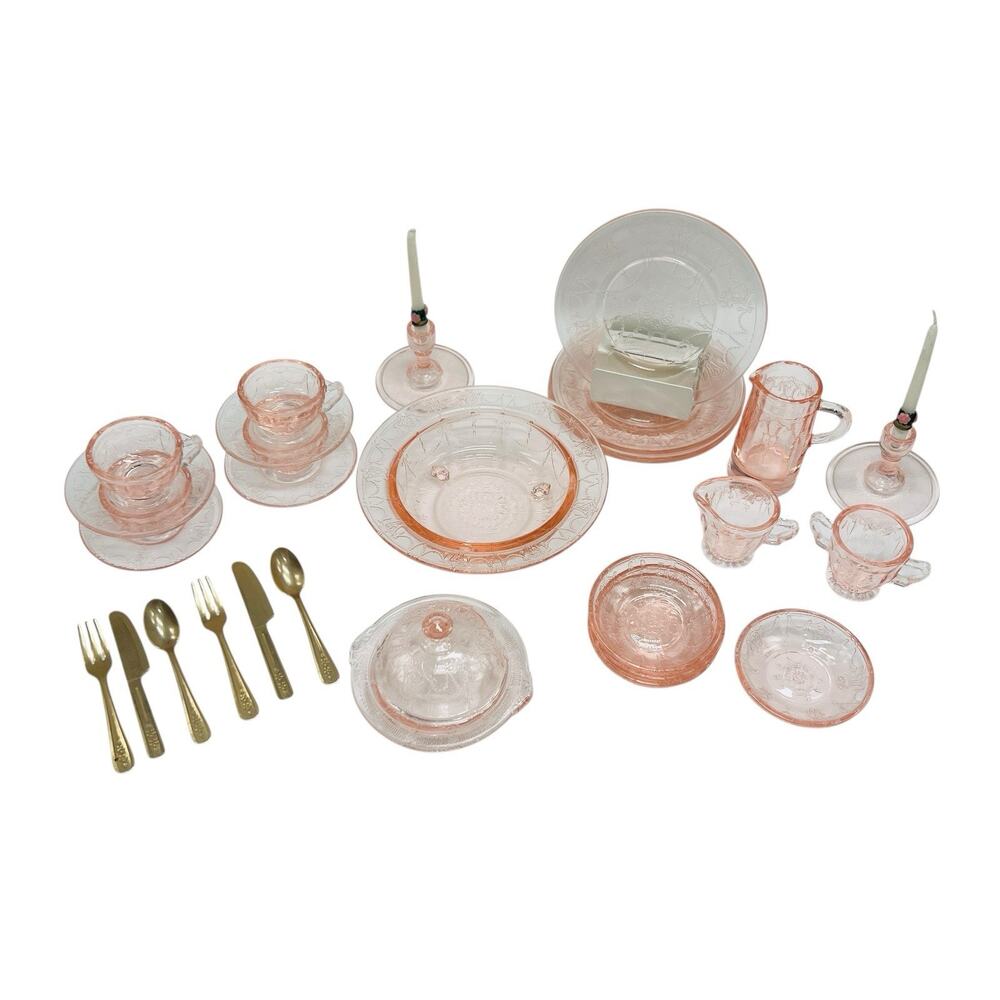 VTG Mosser Jennifer Pink Glass Doll Tea Set 32pc Miniature Ballerina